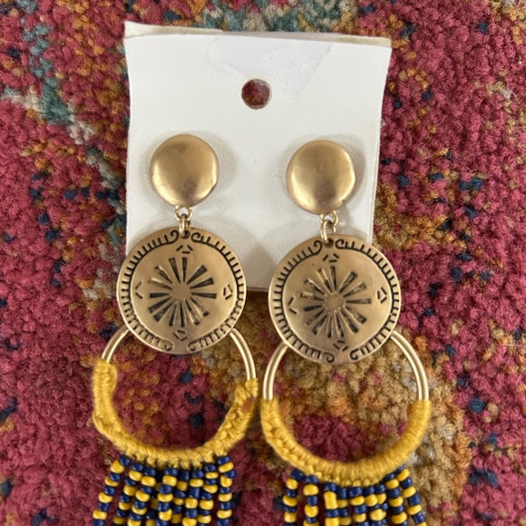 NWT Free People | Women’s gold/mustard/blue beaded Wait For Me earrings.  OS - Picture 8 of 12